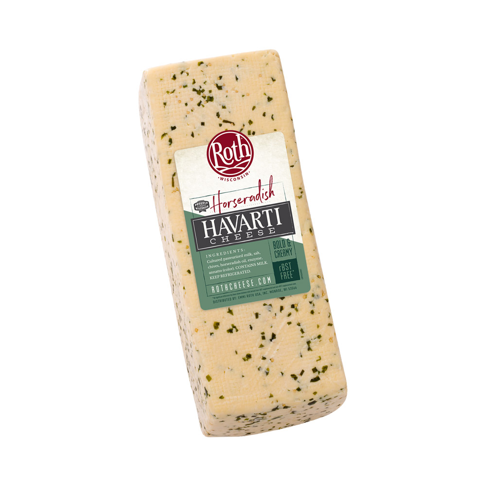 A loaf of Roth Horseradish Havarti cheese