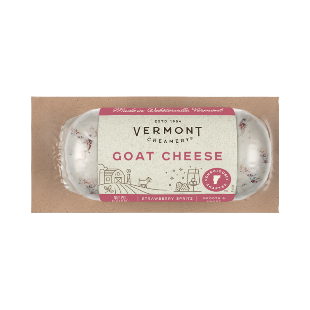 Vermont Creamery Strawberry Spritz goat log in its packaging