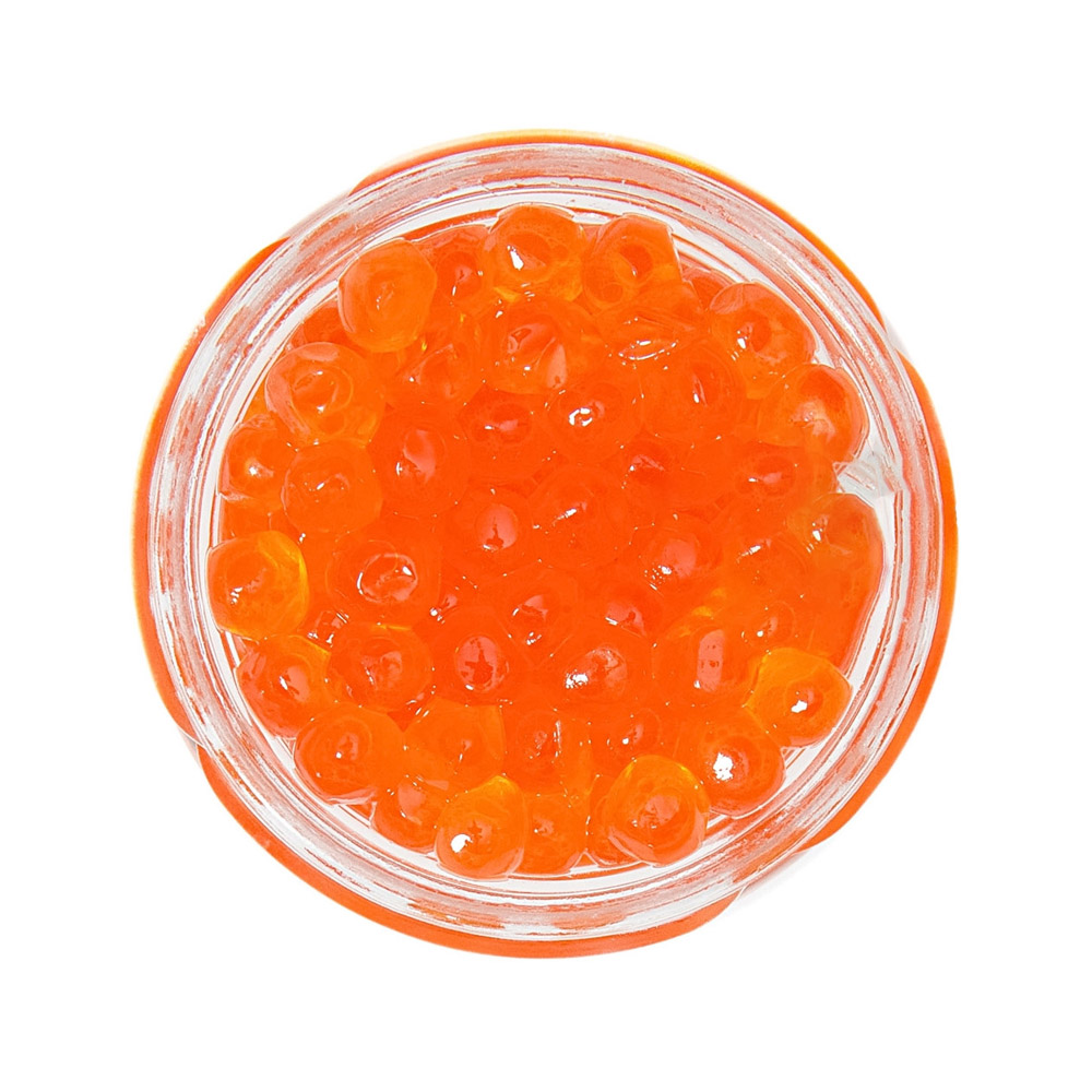 An open jar of Alaskan Salmon Caviar