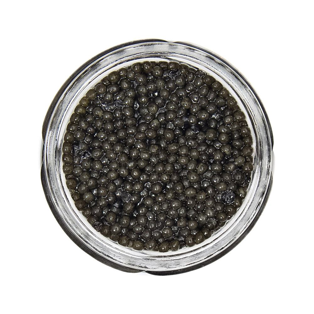 An open jar of American Paddlefish Caviar