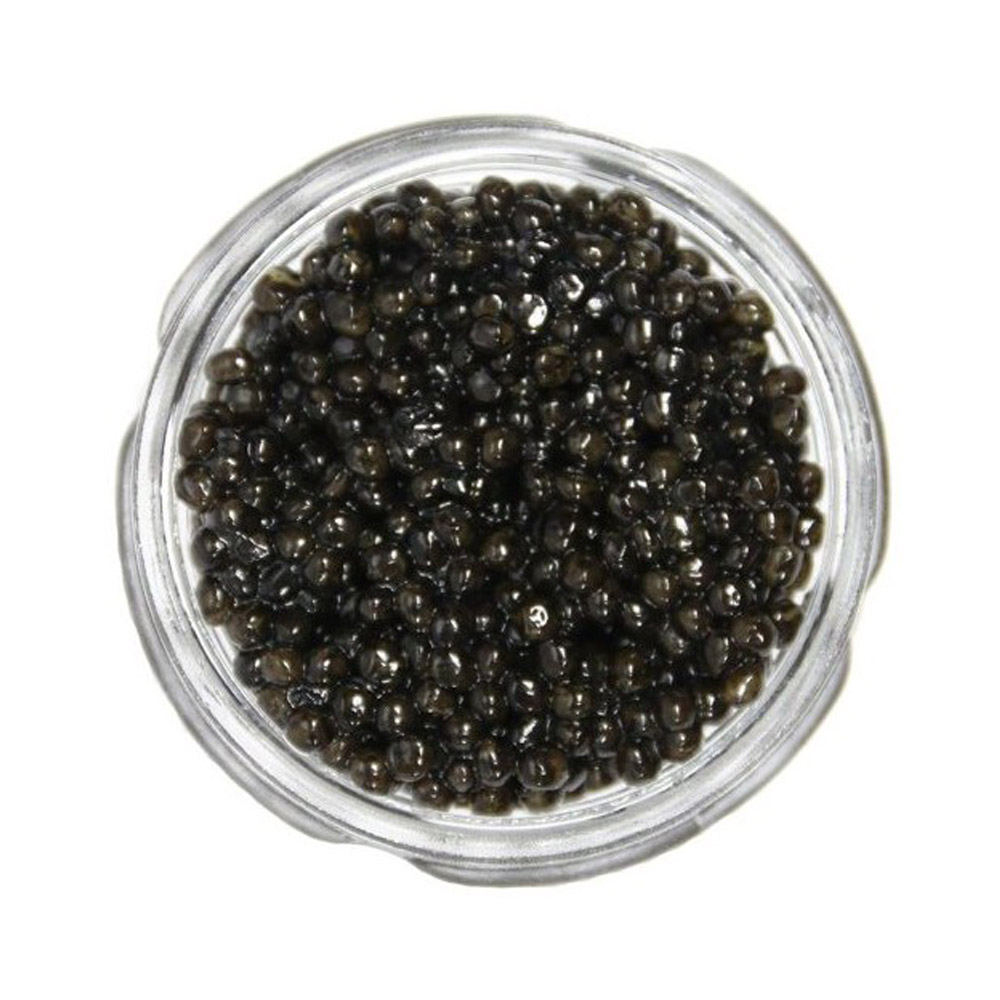 An opened jar of premium Sturgeon caviar