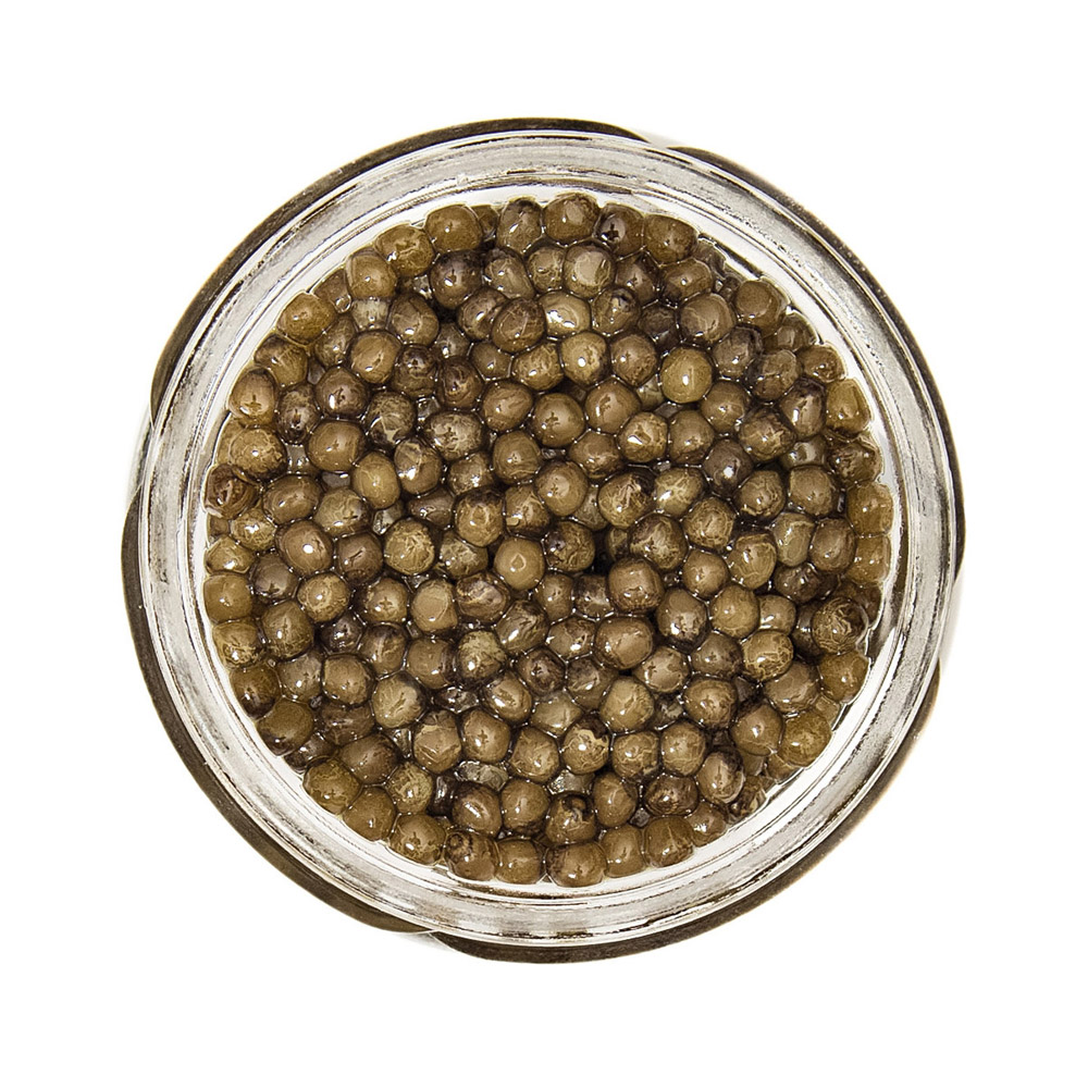 An open jar of Royal Osetra caviar