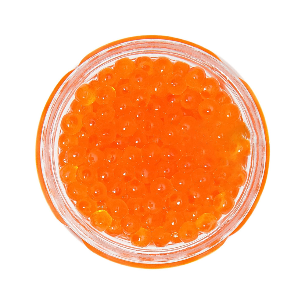 An open jar of smoked Trout caviar